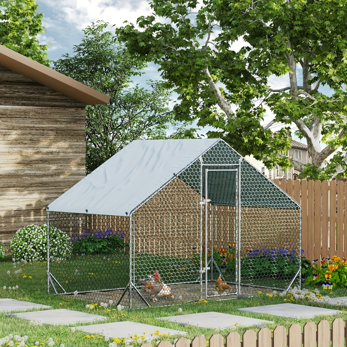 Metal Chicken Run Walk-in Poultry Enclosure with UV Protection - Dome Flat & Spire Roof Styles — image 14