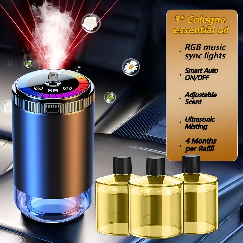 Car Aromatherapy Diffuser with Dynamic Light Show & Starry Sky Mode – Adjustable Scent Intensity, USB Rechargeable, Eliminate