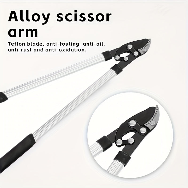 Telescoping Long-Handle Pruning Shears with Silver-Color Shafts, Black Grips and Curved Bypass Blade — image 4