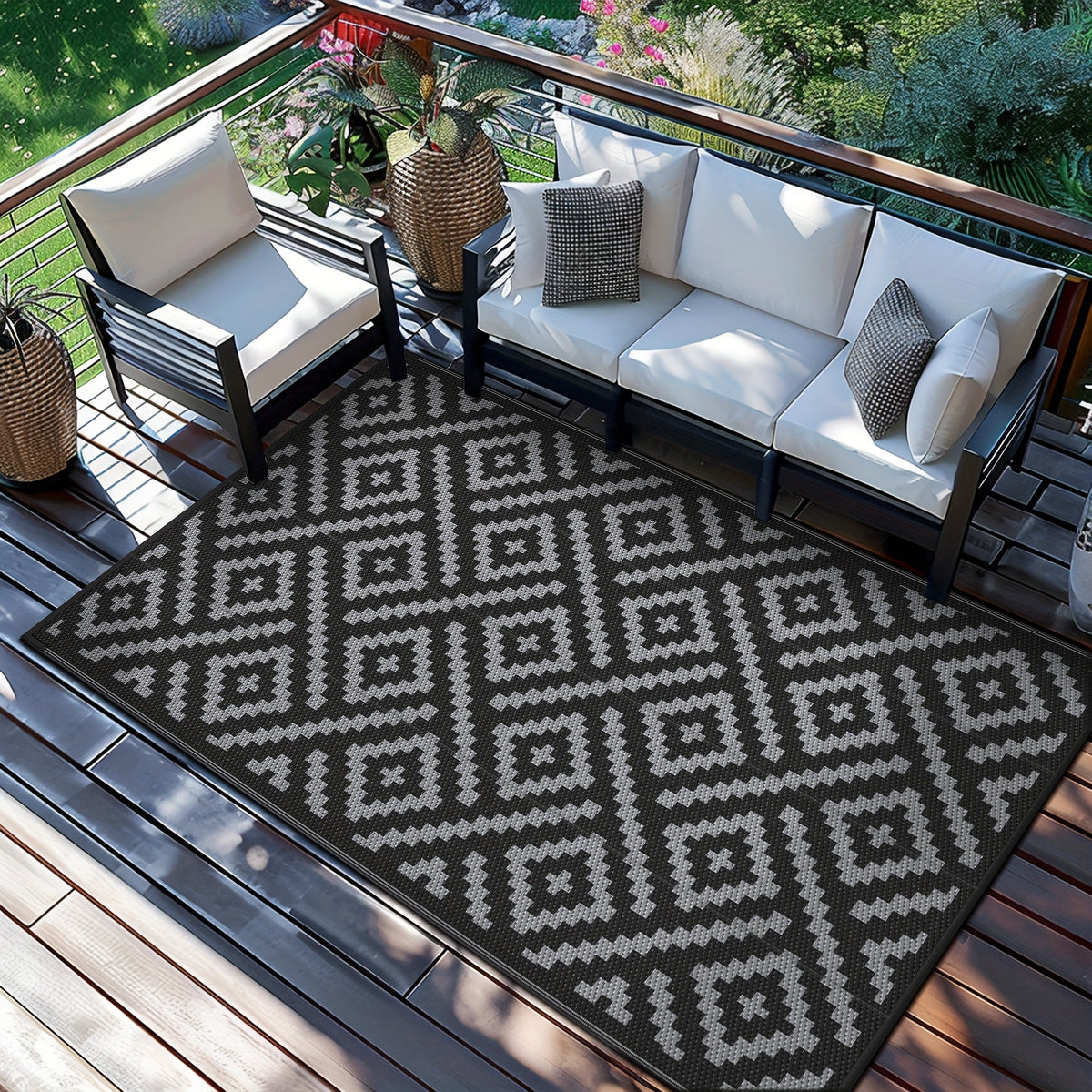 Outdoor Reversible Plastic Straw Rug for Patio Deck RV Camping – Waterproof UV-Resistant Lightweight Mat, Multiple Sizes & Co