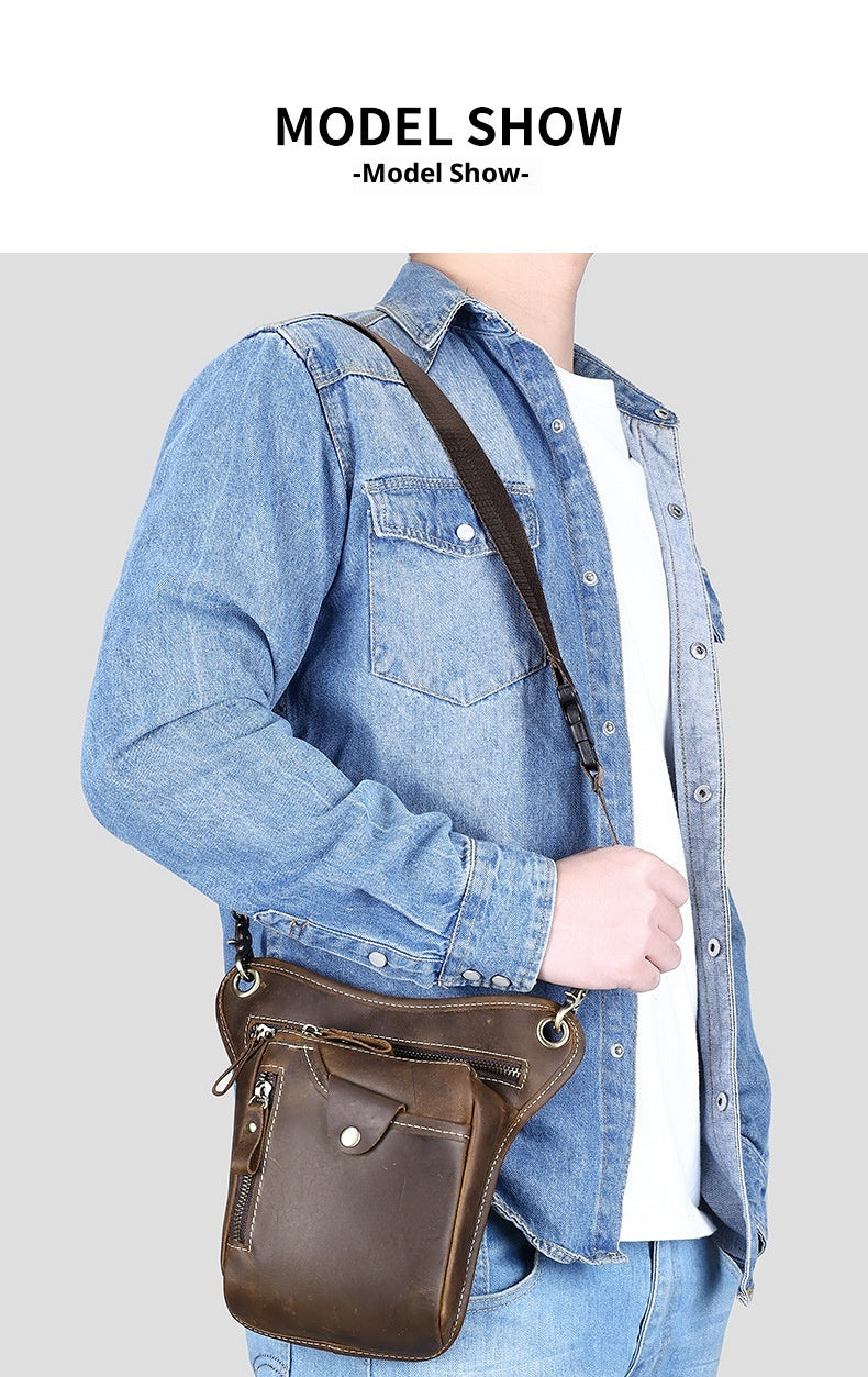Men's Denim Leather Leg Bag Outdoor Sports