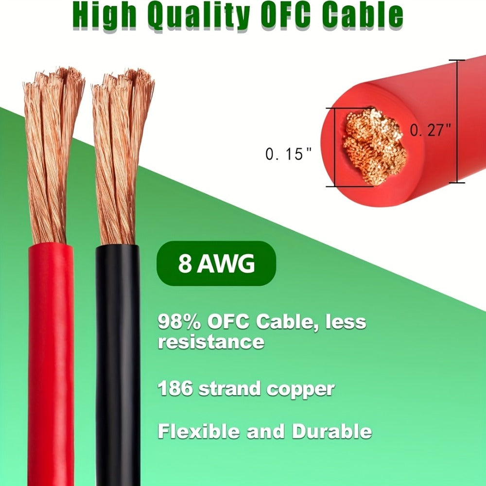 8 AWG OFC Copper Wire Cable Red & Black Set 8 Gauge Welding Cable for Automotive Battery Marine Generator Solar Wiring – 3FT 