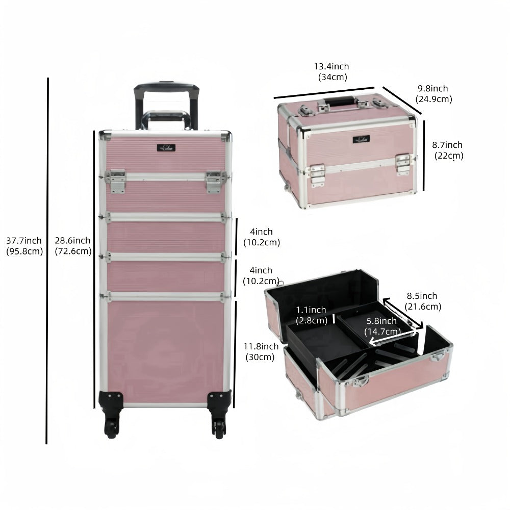 Four-Section Rolling Makeup Train Case with Removable Stack, Telescoping Handle and Four Color Finishes — image 7