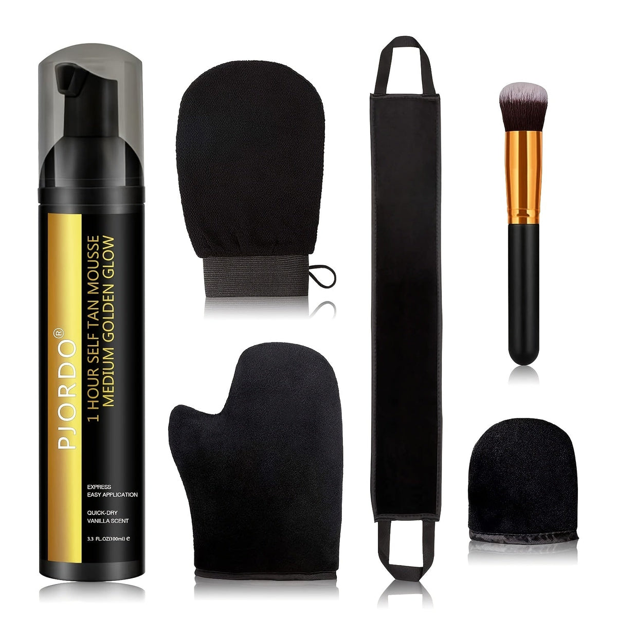 Sunless Tanning Mousse Kit 6-Piece Set with Mitt Applicator – Self Tanner Foam 1 Hour Fast Tan No Fake Smell — image 15
