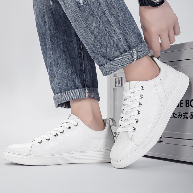 Retro Genuine Leather Sneakers - Low-Cut Cowhide Flat Trainers