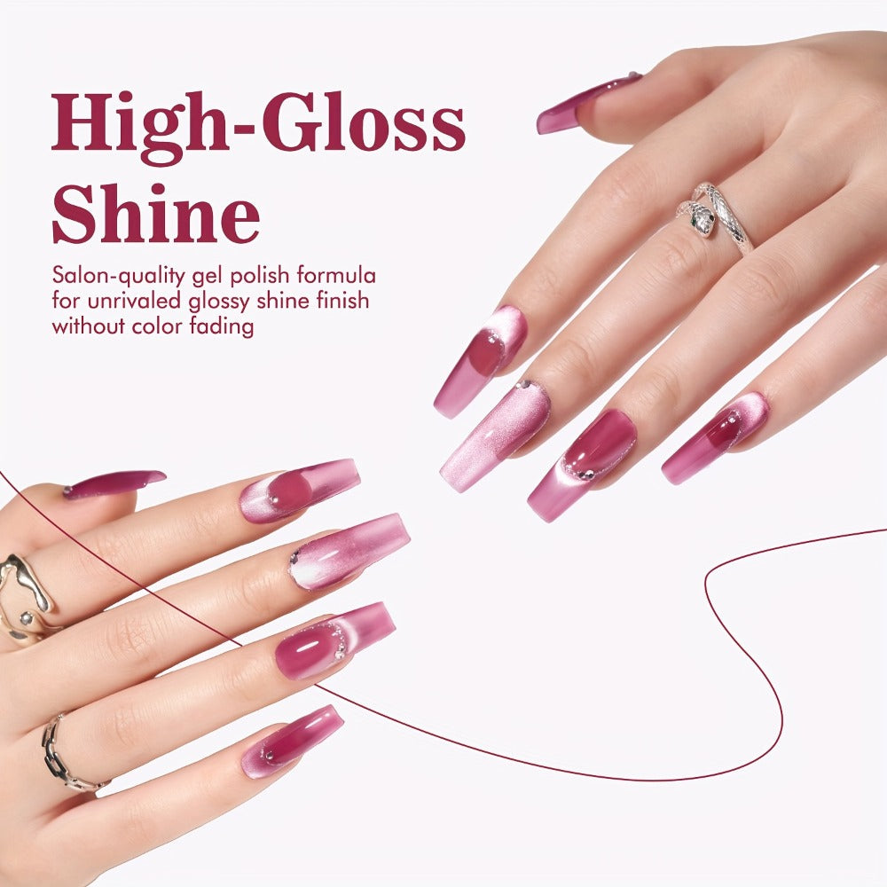 Nine-Color Cat Eye Gel Polish Jar Set with MORDDA Flower Order Shades and Included Magnetic Tool — image 6