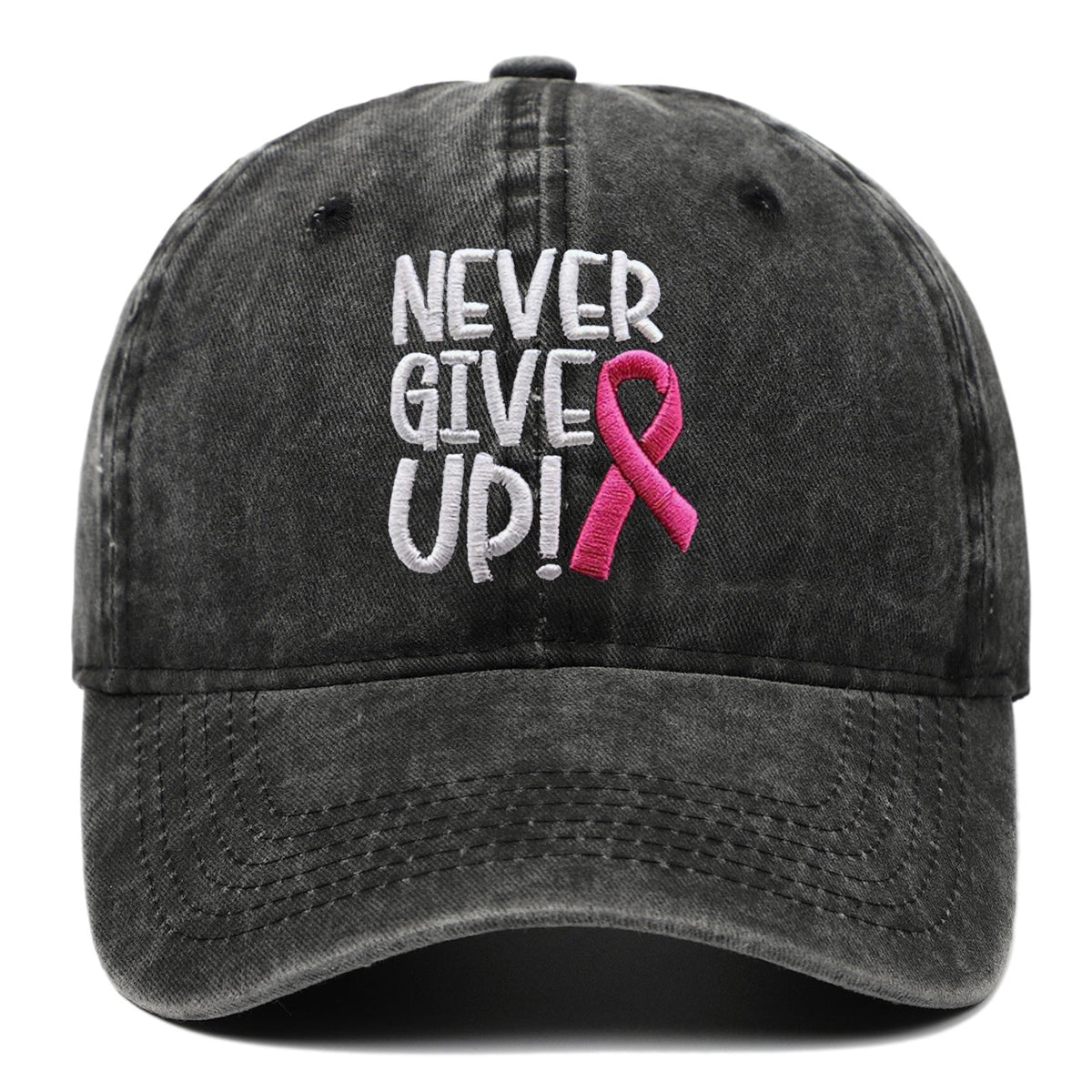 Breast Ribbon Embroidered Peaked Cap Baseball