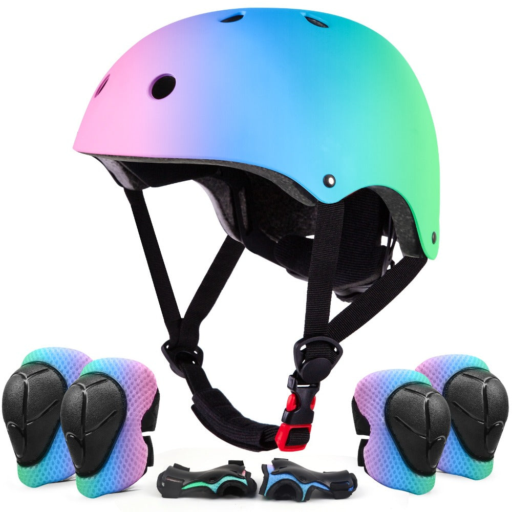 Kids Gradient Color Bike Helmet & Gear Set for Ages 5+ Boys Girls Helmet Knee Elbow Pads for Cycling Skating Scooter Sports S