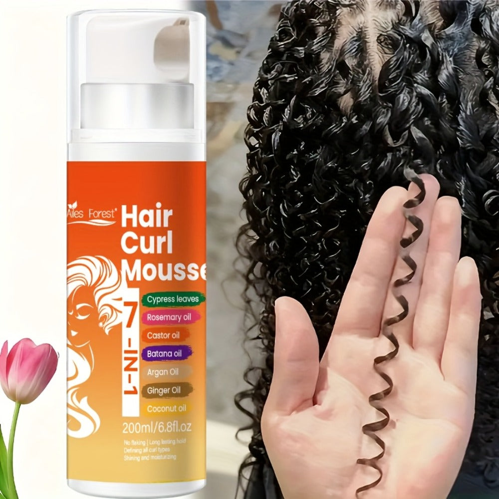 7-in-1 Natural Oil Curl Mousse Long-Lasting Hold Deep Moisturizing Rosemary Castor Coconut Oil – Smoothing Frizz-Free Curl De
