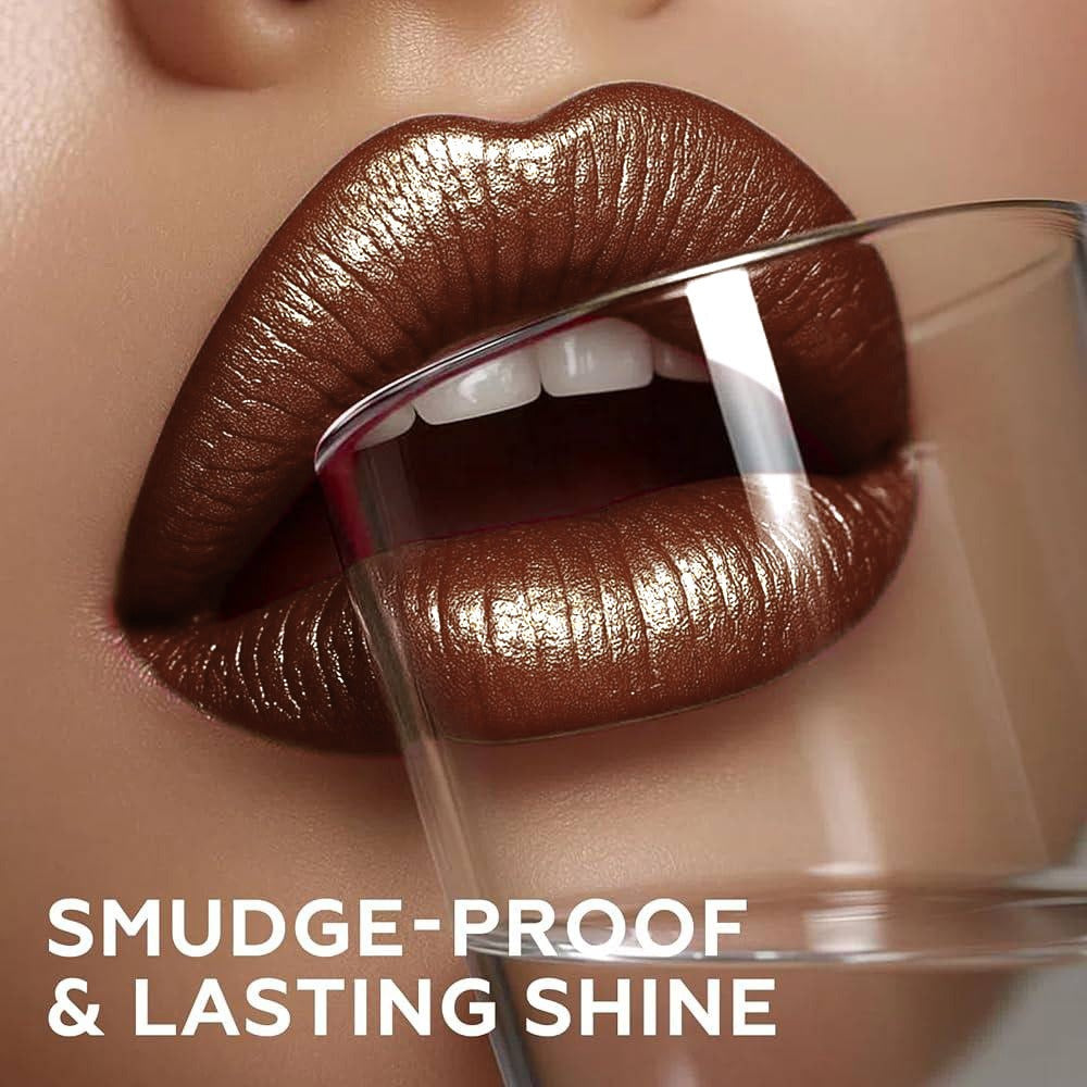 Golden Lipstick Set with Lip Liner Pencil 2 Piece, Brown Shimmer Lipstick and Nude Lip Liner — image 5