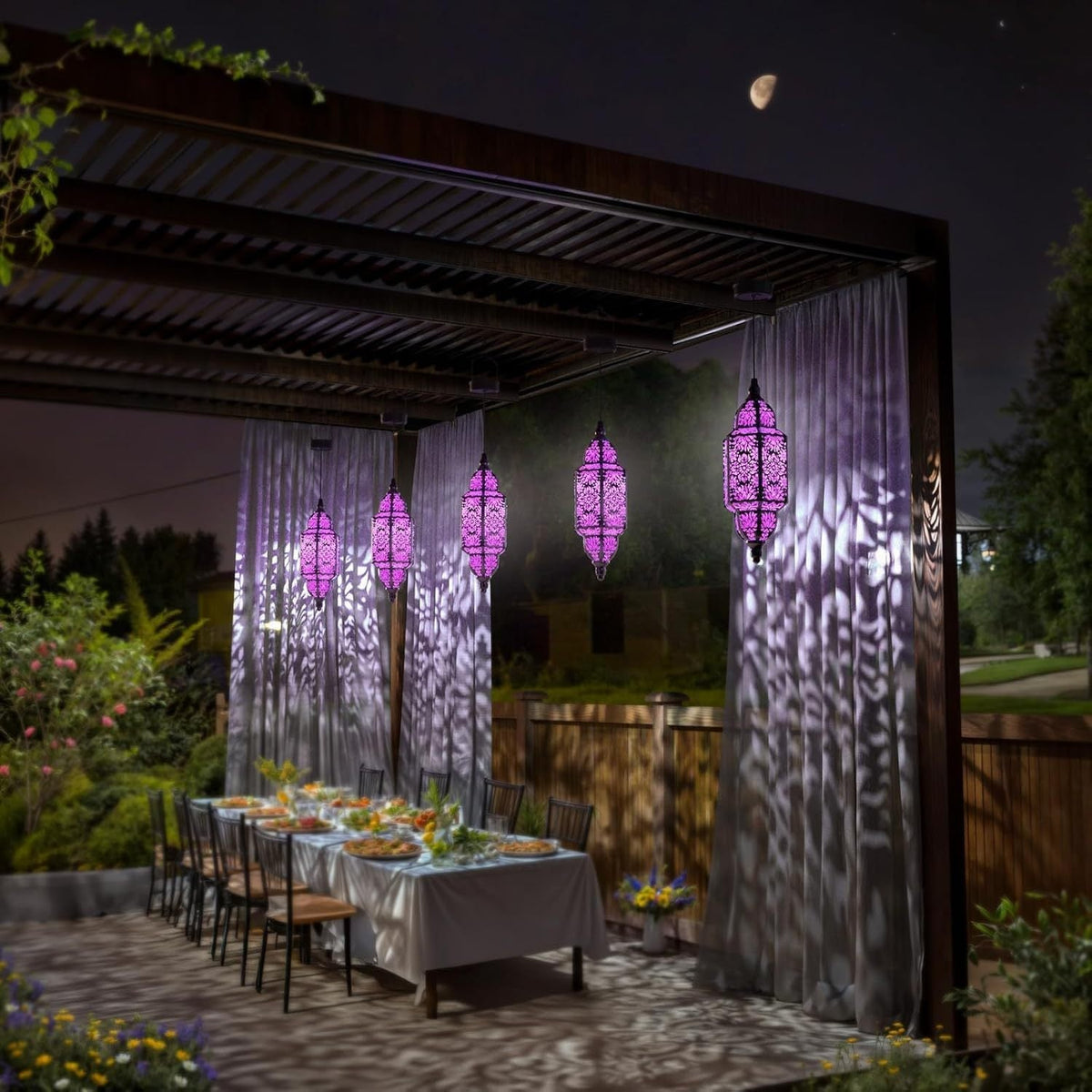 Solar Lanterns Outdoor 2 Pack Moroccan Cut-Out Design Garden Pathway Patio Lantern Lights Gold Purple White Copper — image 8