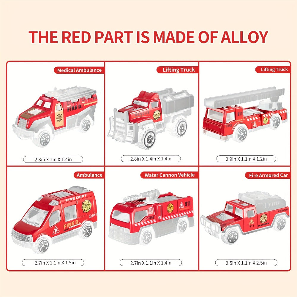 Fire Truck Toy Set for Kids Ages 3-6, Die-Cast Metal Carrier Truck with Play Mat, Emergency Vehicle Collection — image 7
