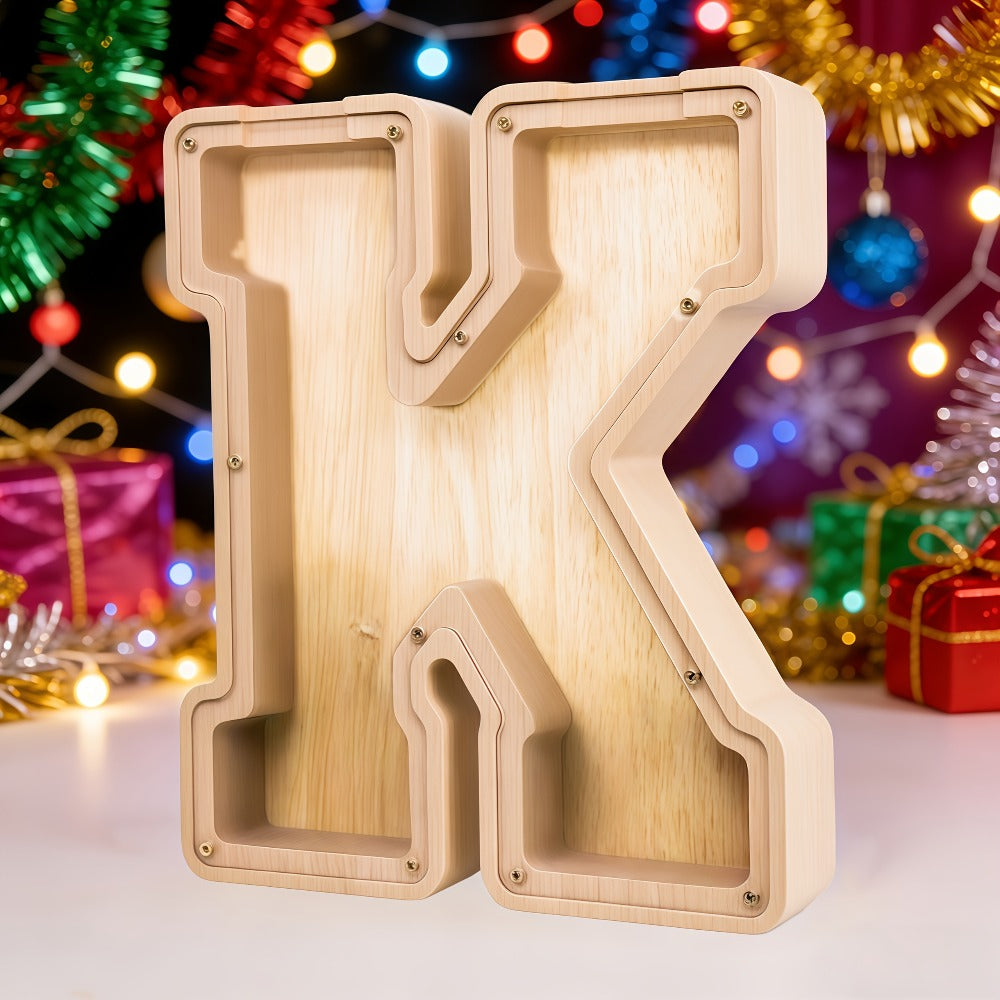 Alphabet Letter Piggy Bank A-Z Wooden Coin Bank Large Capacity Transparent – Personalized Savings Box for Kids | Back to Scho