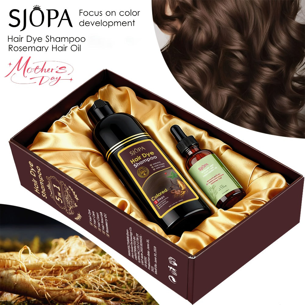 Hair Dye Shampoo, SJOPA 500ml Bottle and Rosemary Hair Oil Set with Seven Color Options for At-Home Color Selection — image 1