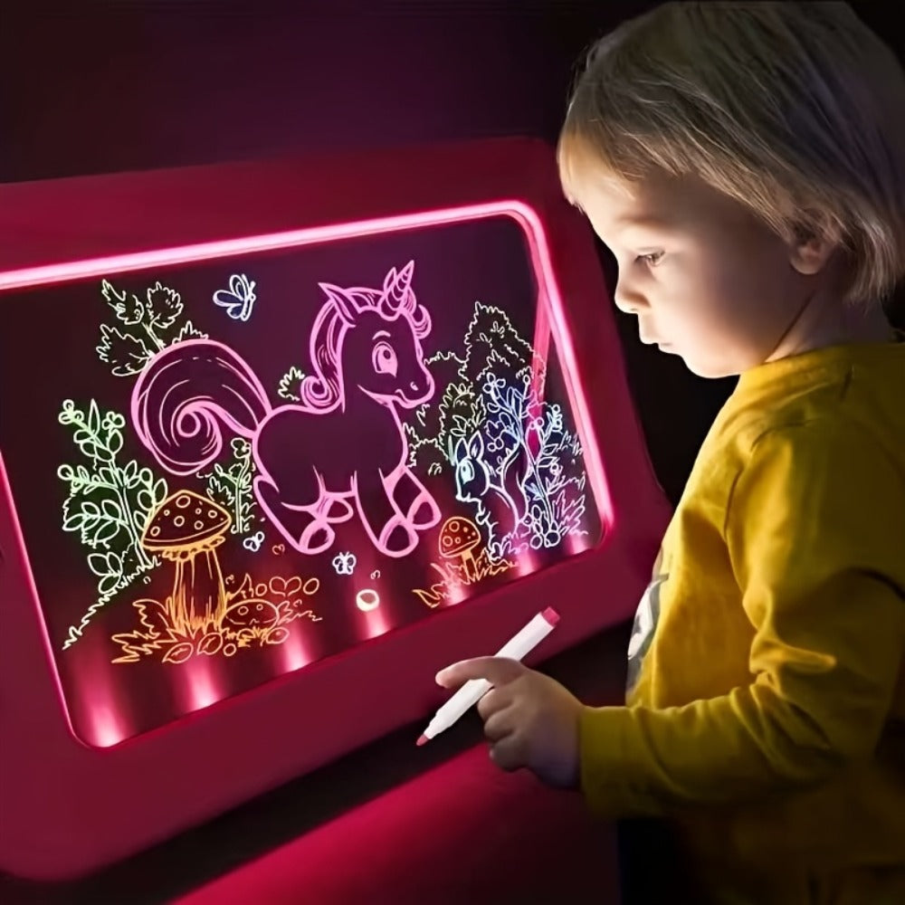 Magic LED Drawing Board for Kids with 15 Double-Sided Tracing Cards & 6 Markers, Light Up Luminous Art Board for Boys & Girls