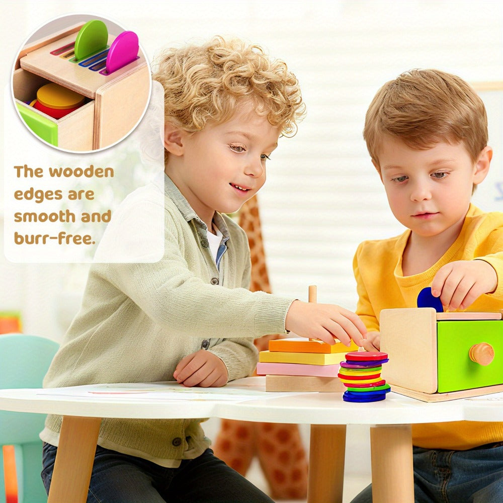 Wooden Color Sorting Toy with Drawers for Toddlers Ages 12M-3 Years, Montessori Object Permanence Box Fine Motor Skills — ima