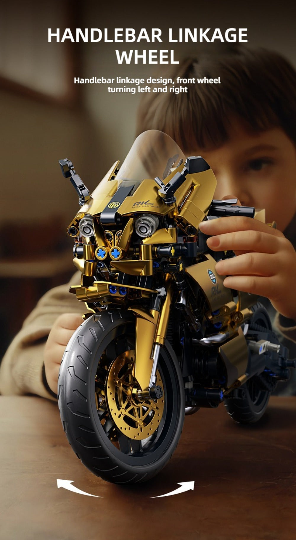 1000PCS Motorcycle Building Blocks 1:10 Scale DIY Black & Gold Motorbike Model Kit – Adult Collector Display Ornament — image