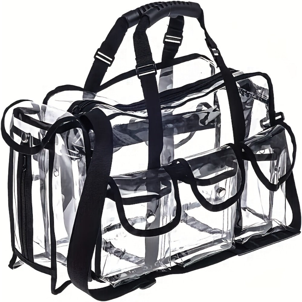 Stadium Approved Clear PVC Tote Bag Extra Large Transparent Shoulder Bag 3 External Pockets Adjustable Straps Waterproof for 