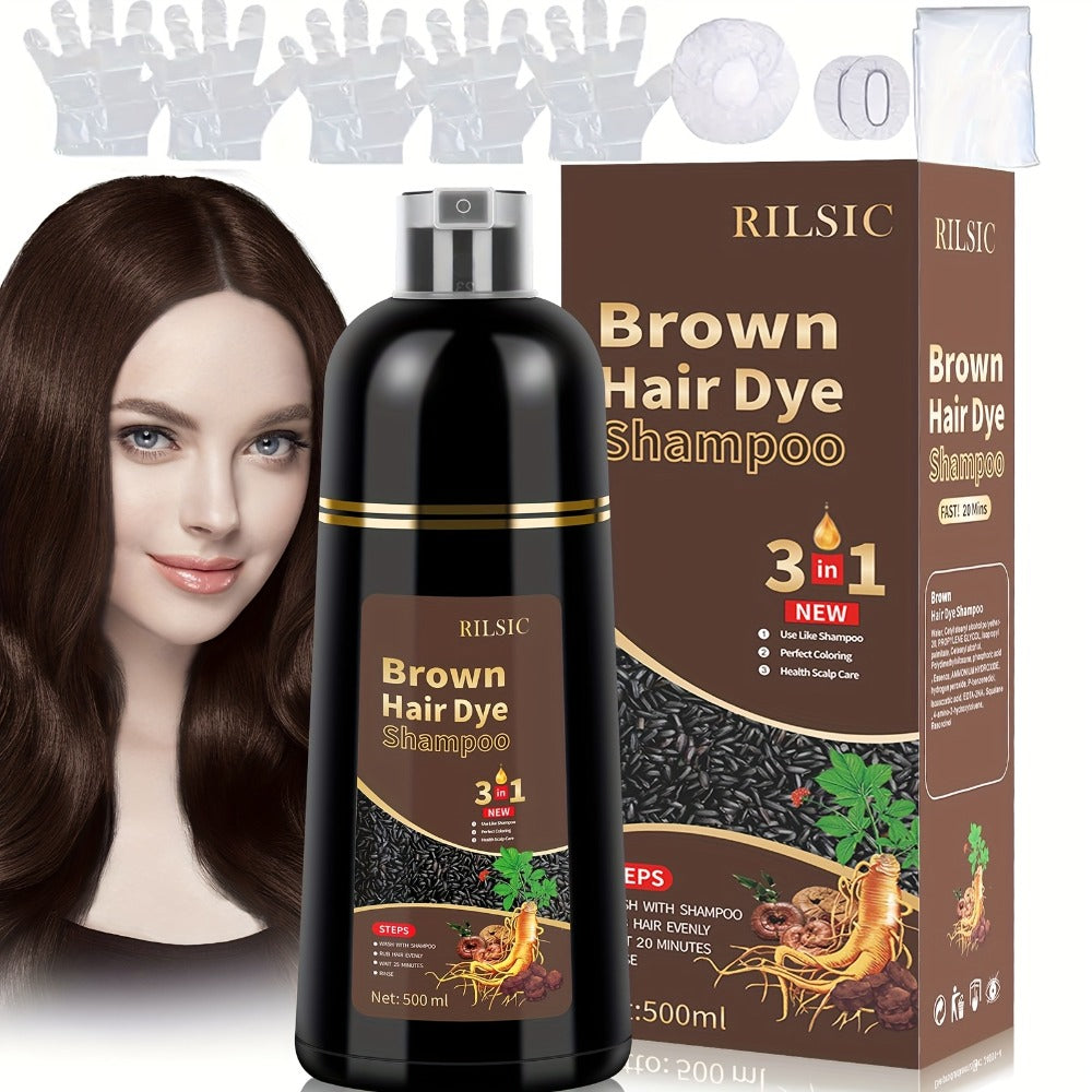 Hair Dye Shampoo, RILSIC Three-Pack of 500ml Bottles in Black, Brown, Dark Brown or Chestnut Brown — image 14