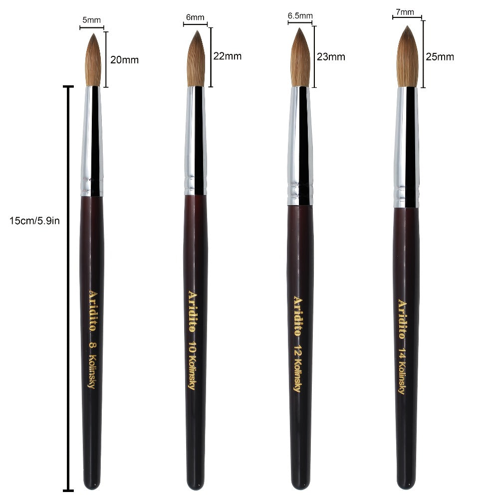 Kolinsky Acrylic Nail Brush Round Head Red Wine Wooden Handle – Professional Brush for Acrylic Extension Nail Art Sculpting &