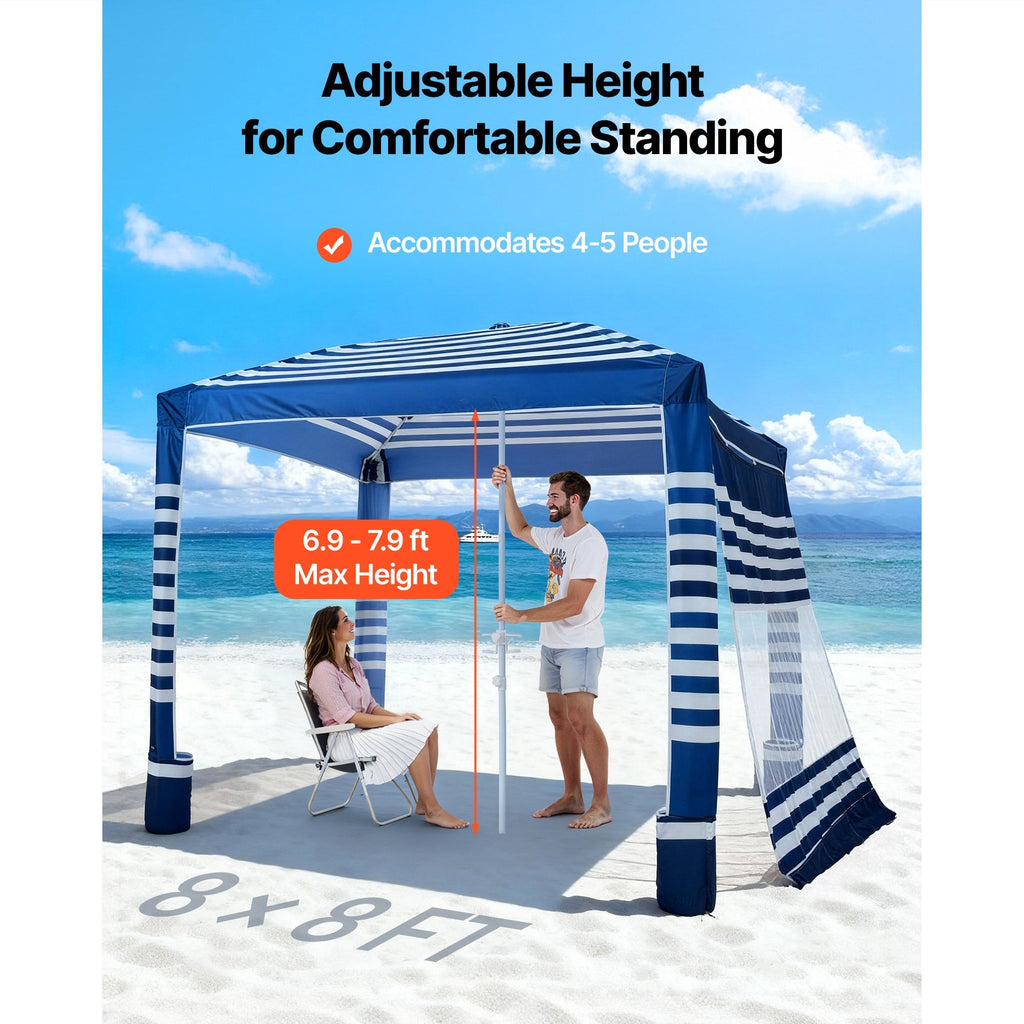 Beach Cabana 8x8ft UPF 50+ Adjustable Height Side Wall Navy Stripes for Garden, Patio and Yard Use — image 5