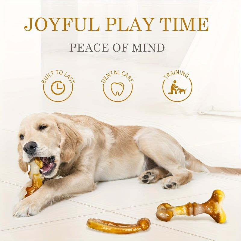 Three-Piece Dog Chew Toy Set with Branch, Bone and Ring Shapes in Milk Tea Brown for Supervised Play — image 4