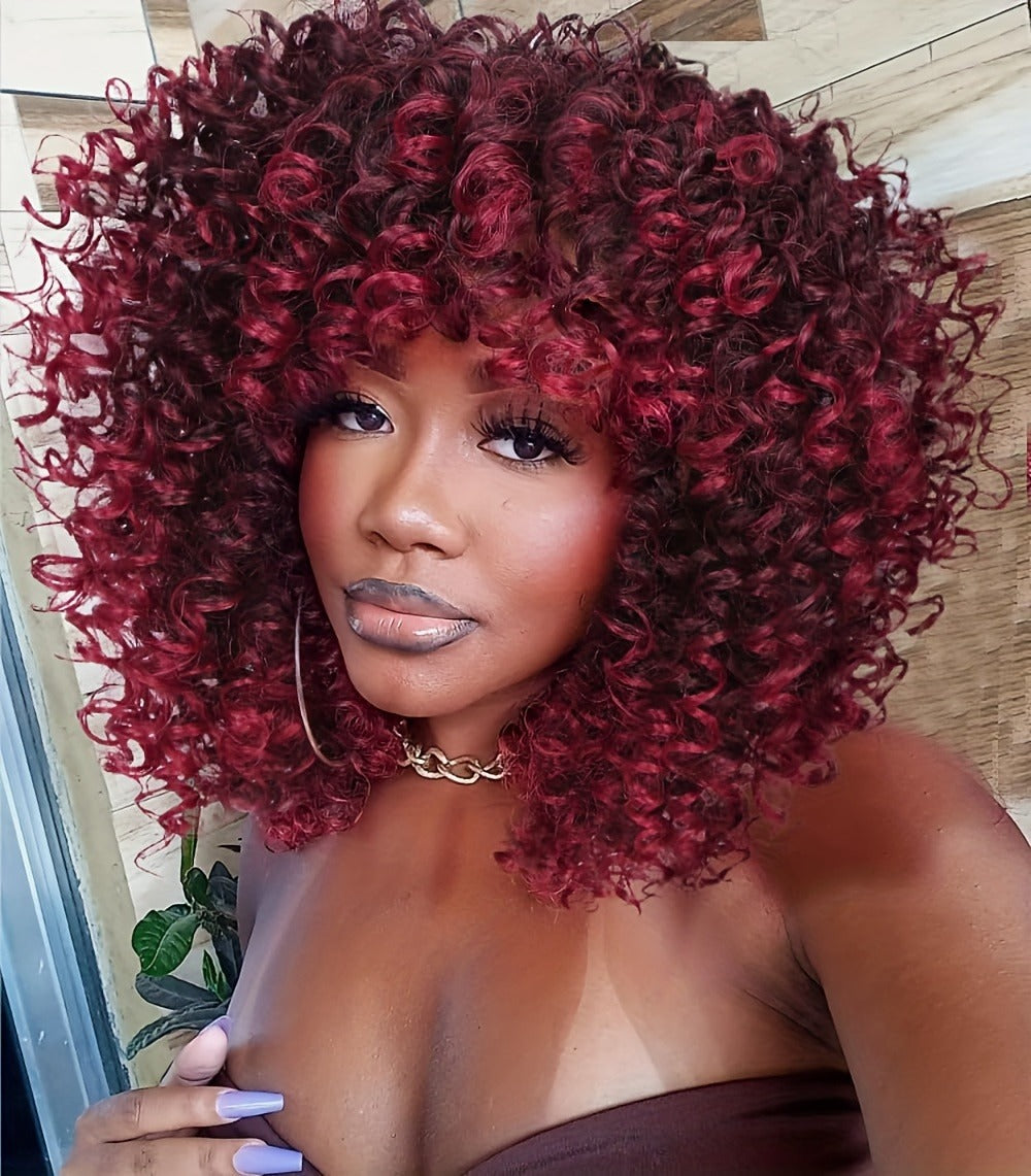Synthetic Wig 14-Inch Kinky Curly Afro with Bangs, 180% Density and Stretch Net Cap for Daily Style — image 18