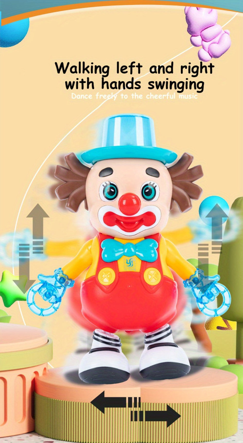Dancing Clown Toy Doll with Light & Music, Swinging Fidget Toy for Kids Boys & Girls, Funny Weird Halloween Decoration — imag