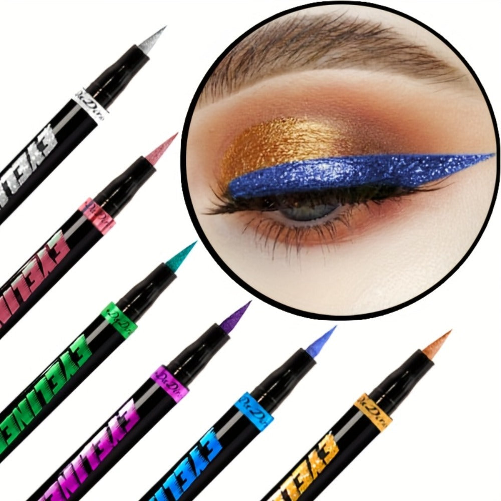 Colored Eyeliner Pencil Set with Six Shades in Blue, Purple, Green, Pink, Black and Gold-Tone Looks — image 15