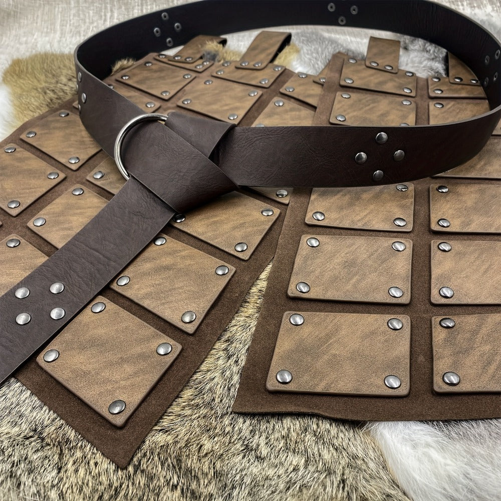Viking Skirt Armor with Belt for Men & Women – Embossed PU Faux Leather Waist Armor, Nordic Medieval Warrior Costume for Hall
