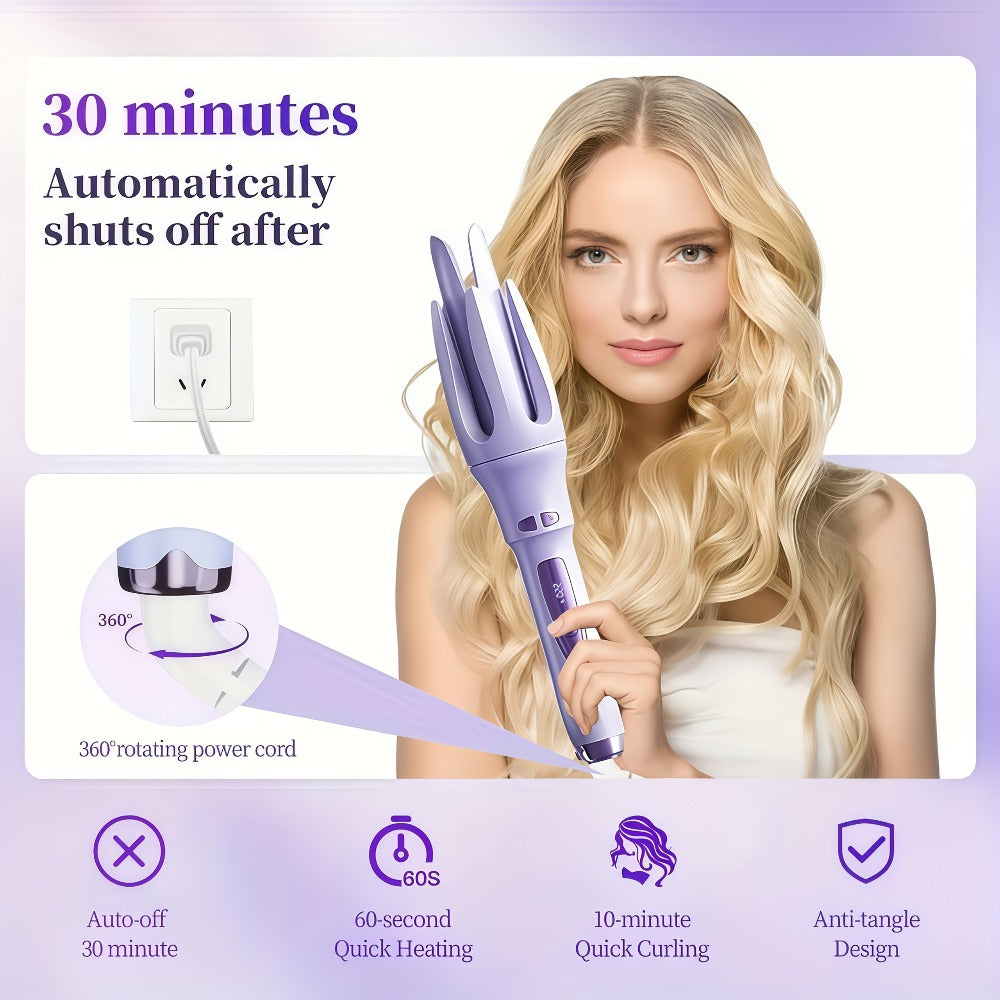 Automatic Rotating Curling Iron 4 Temperature Settings 40M Negative Ion Ceramic Barrel, for Home, Travel and Salon Hair Styli