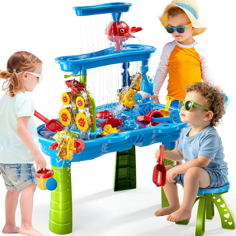 Sand and Water Table for Toddlers 3-Tier, Outdoor Sensory Play Set with Shovel Scoop & Strainer — image 4