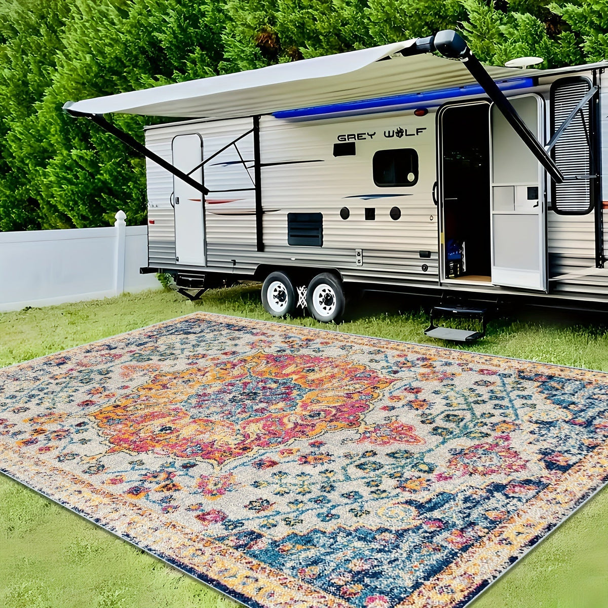 Outdoor Rug | Bohemian Vintage Machine Washable Patio RV Camping Picnic — image 1