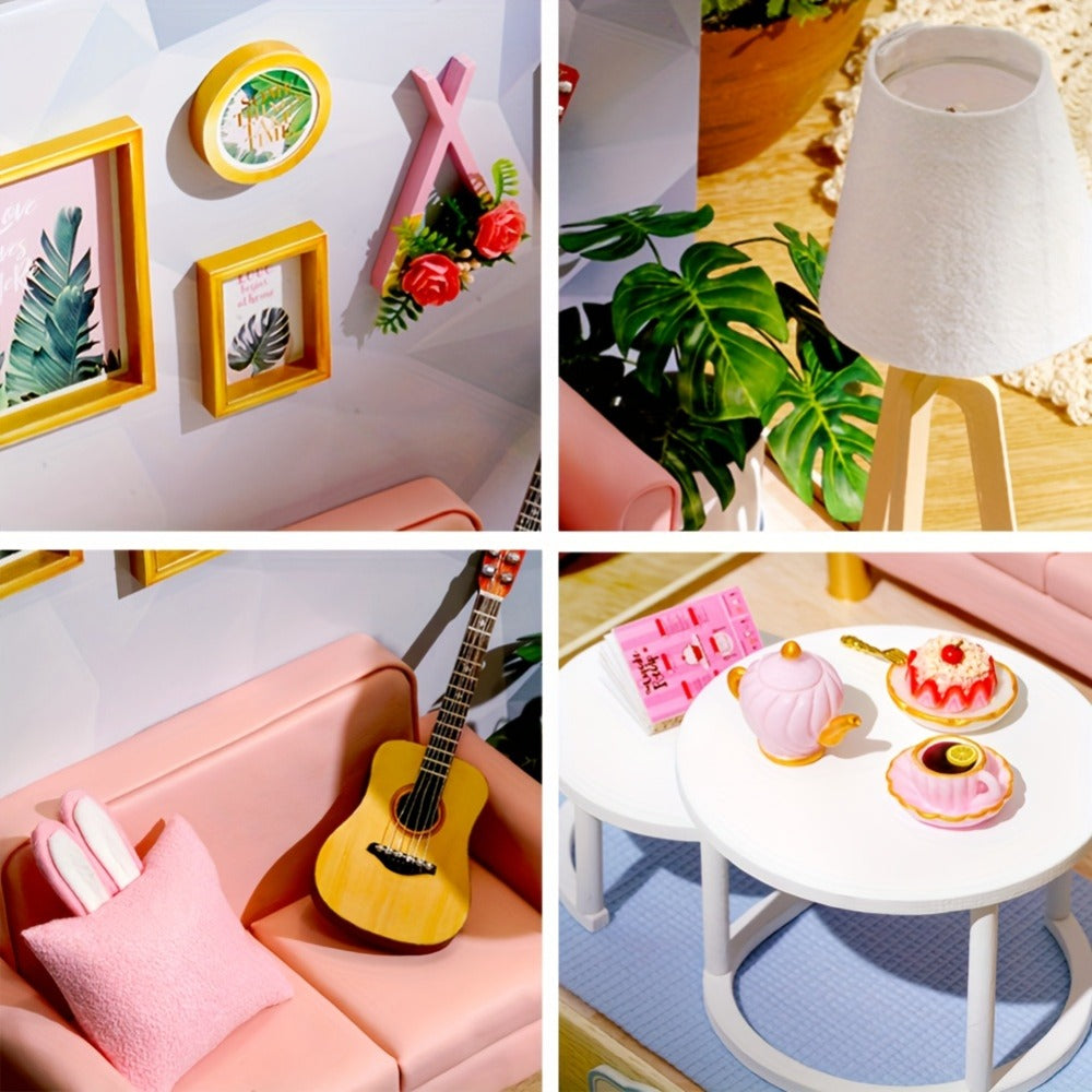 DIY Miniature Dollhouse Kit with Dust Cover Small, Mini House Model No Glue with the Listed Color, Size or Set Options for Ev