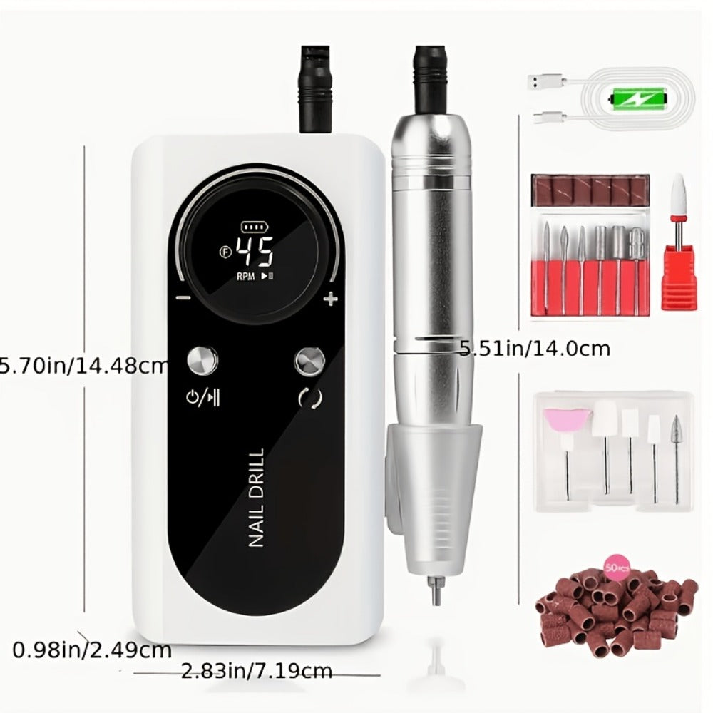 Electric Nail Drill 45000 RPM Cordless Kit with LCD Display and V2 Pink, White or Purple Options — image 9