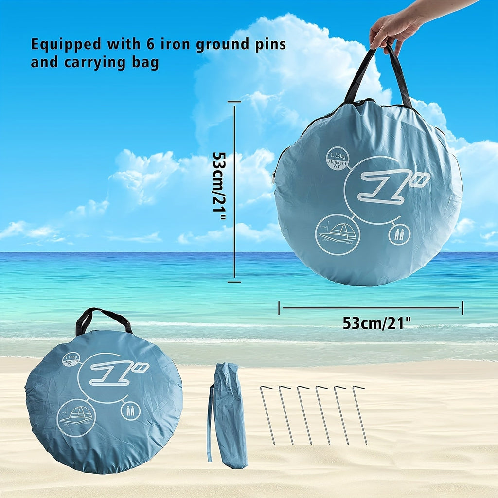 Pop-Up Beach Sun Shelter with 200 x 165 x 130 cm Interior, Six Stakes and Green or Blue Options — image 1