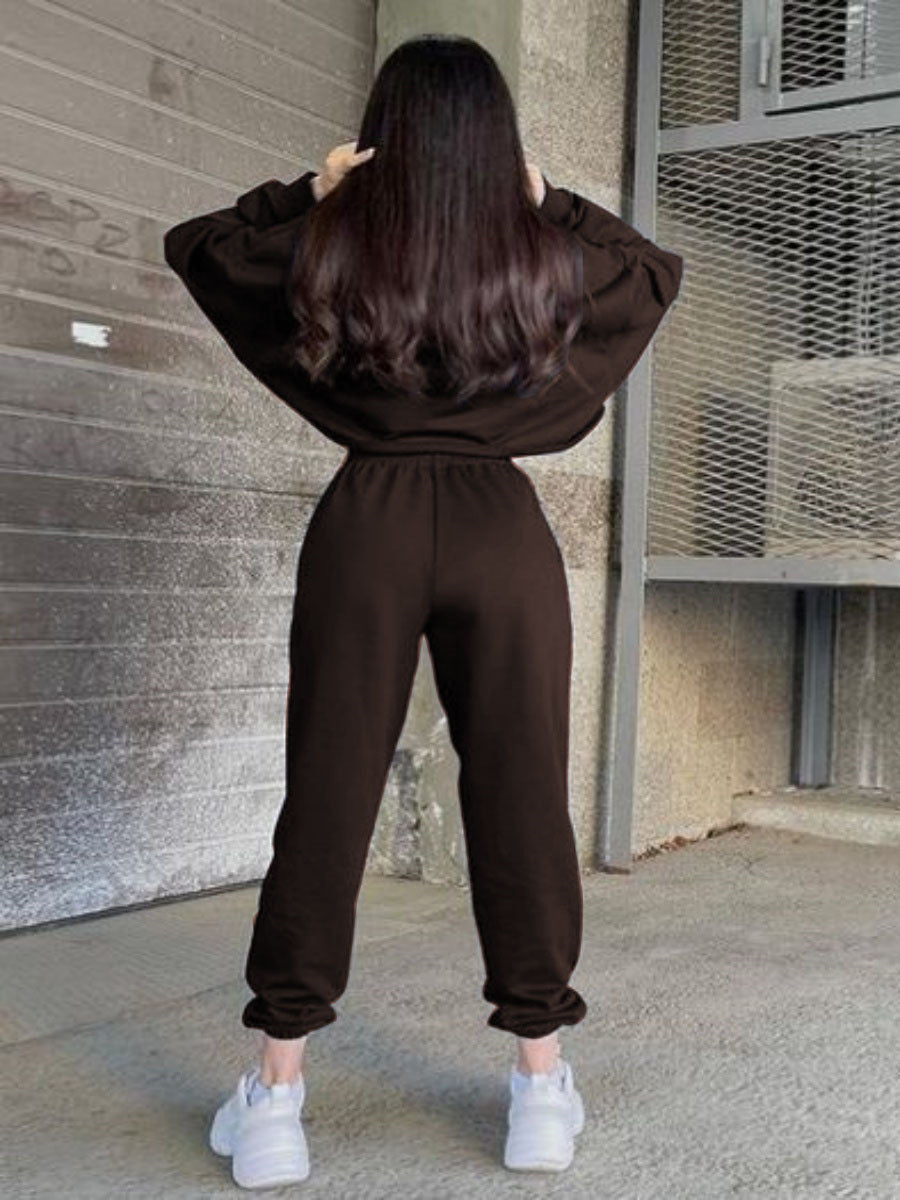 Casual Crew-neck Long-sleeve Pants Set