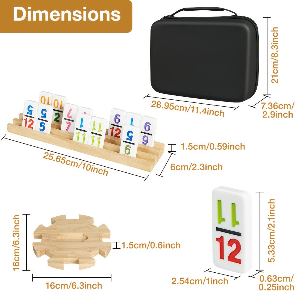 Mexican Train Dominoes Double 12 Set – 91 Colorful Tiles, 9 Metal Trains & 4 Wooden Racks, Complete Strategy Board Game with 