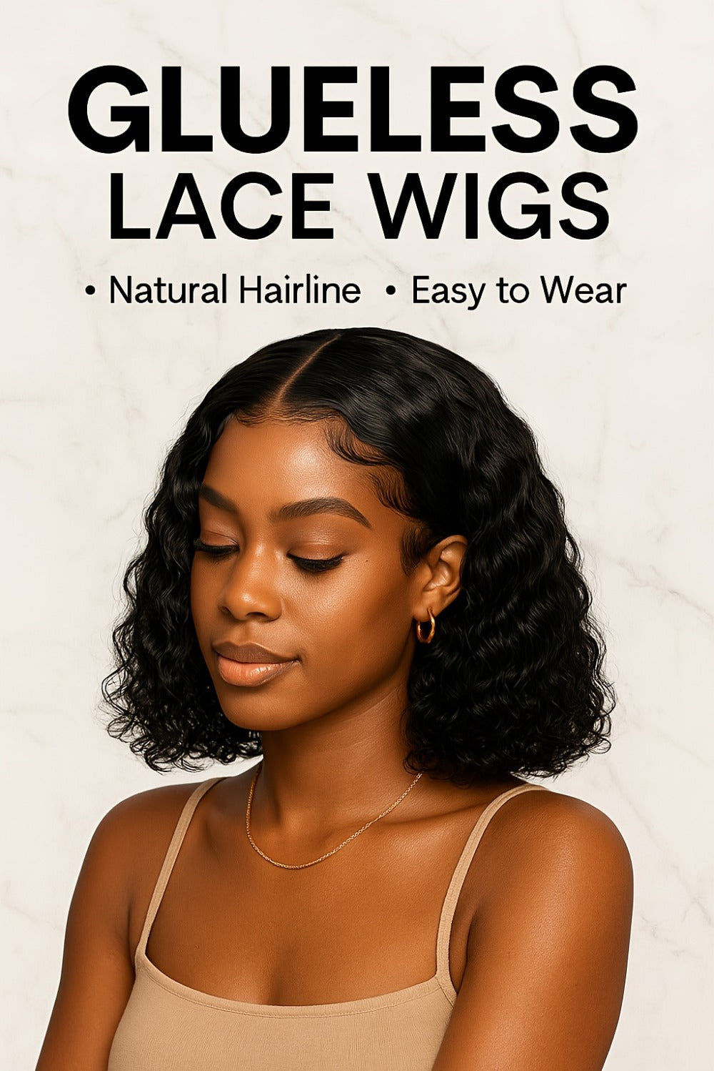 Lace Front Wig Deep-Wave Black 14-Inch Synthetic Style with Glueless Cap, Pre-Plucked Front and Baby Hair — image 14