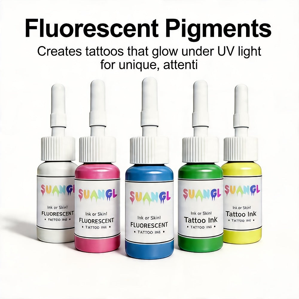 Tattoo Ink UV Fluorescent Set with 5ml Bottles in 5-, 8-, 11- or 15-Color Bottle Options with Item-Specific Color, Capacity a