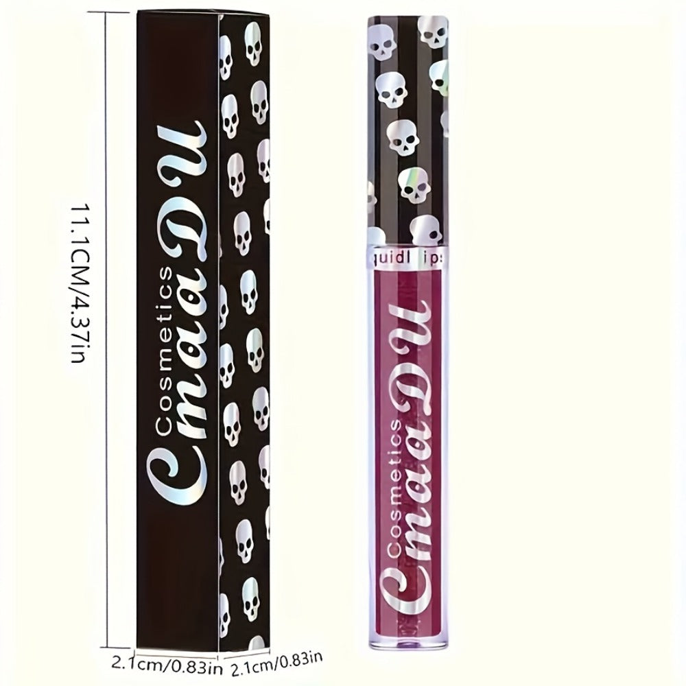 Glitter Lip Gloss Set 3pcs Skull Design Shimmer Liquid Lipstick Long Lasting Easy Remove Bold Shiny Lip Color for Music Festi