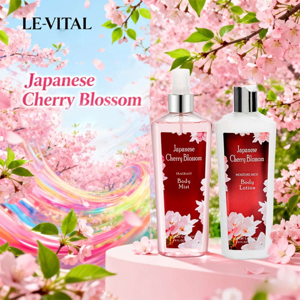 Cherry Blossom Gift Set for Women Body Lotion and Body Mist Japanese Sakura Fragrance Moisturizing Softening Skin Care Set — 
