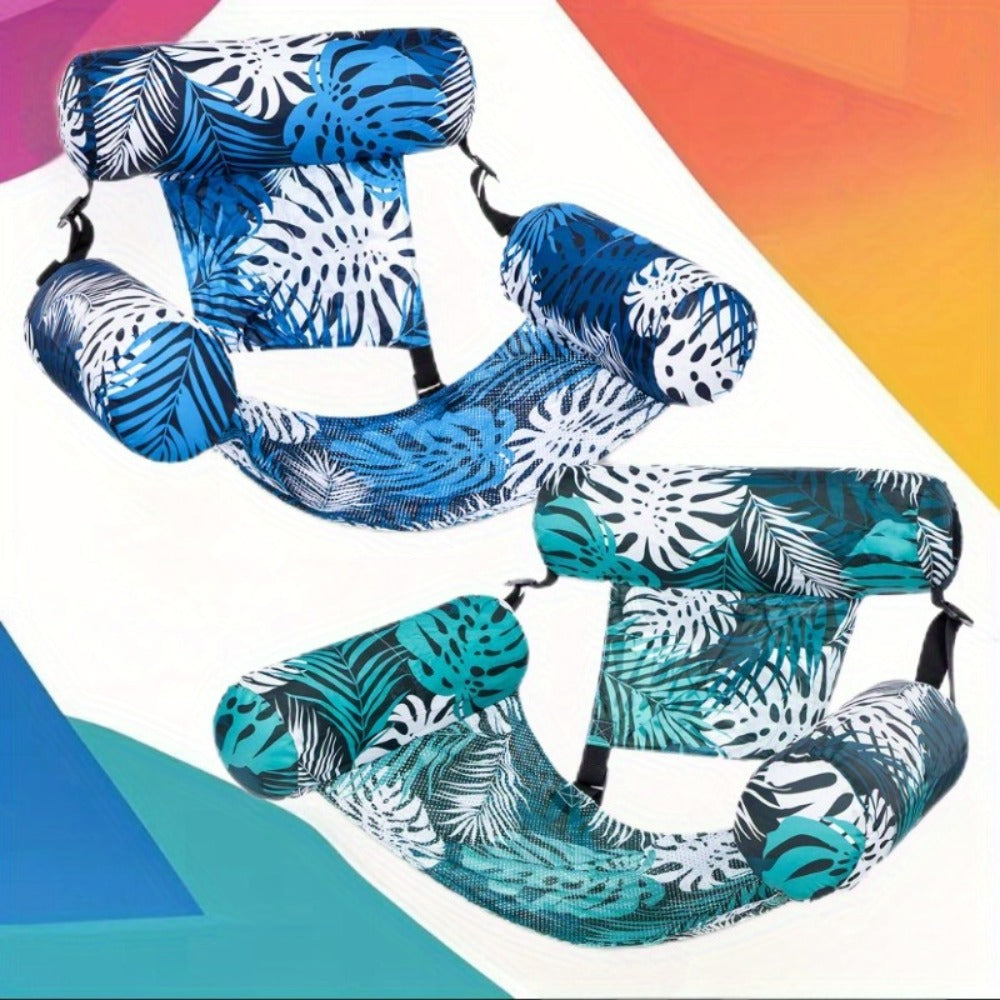 Leaf-Print Inflatable Pool Float Chair with Mesh Sling Seat in Blue, Blue-Green or Red-Cyan Checkout Options — image 19