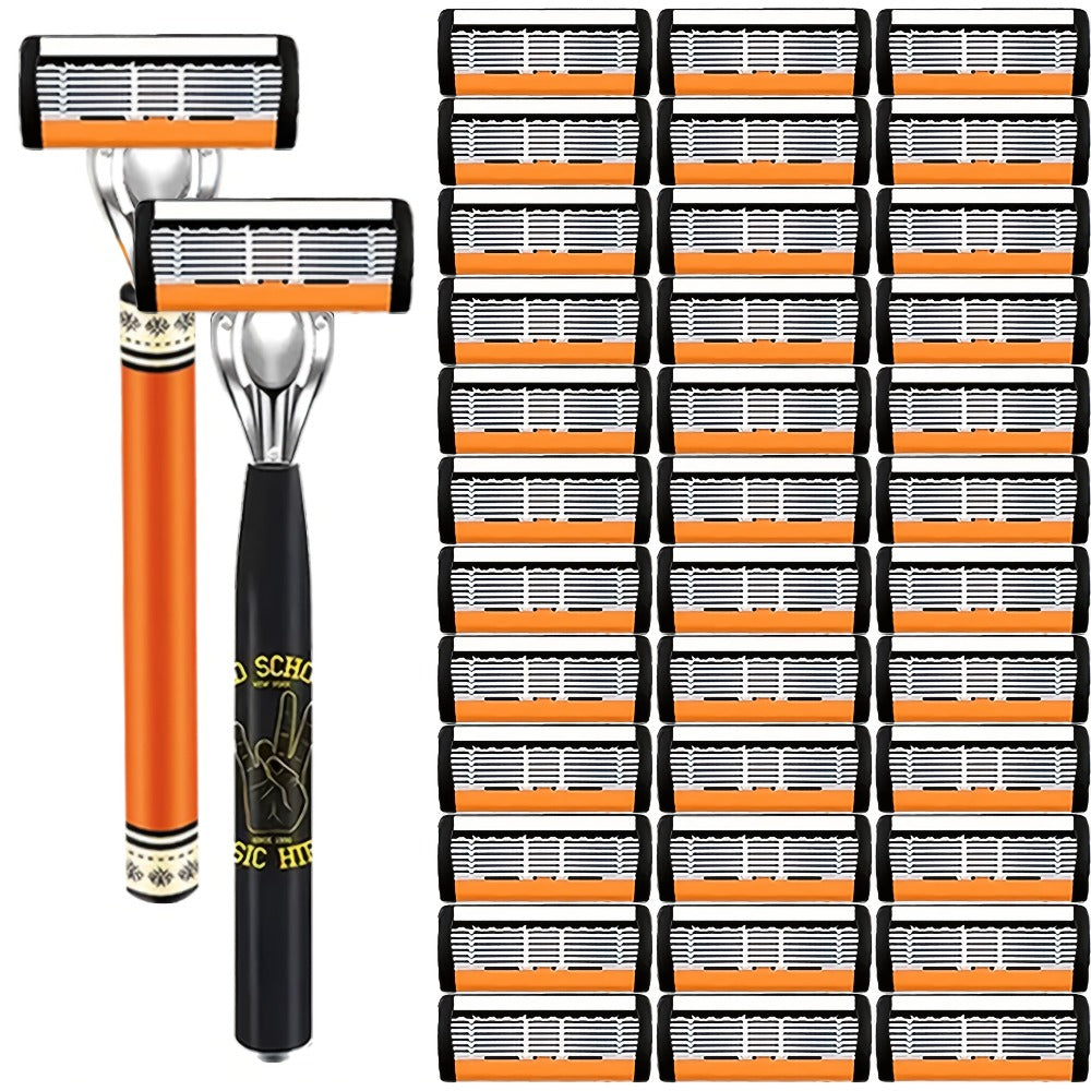 Double Edge Safety Razor Set for Men with 2 Handles & Stainless Steel Replacement Blades – Barber-Quality Close Shave Manual 