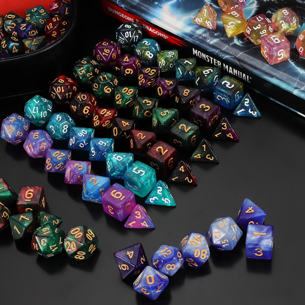 DnD Polyhedral Dice Set 84pcs – Starry Night Glitter Dice with Pouch & Tray for D&D RPG MTG Tabletop Games, Complete 12-Color