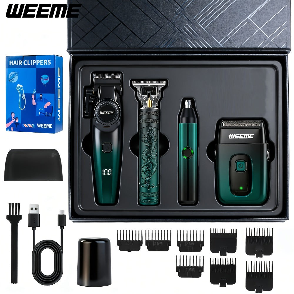 Men's Electric Grooming Kit 4-in-1 – Hair Clipper, Beard Trimmer, Electric Shaver & Nose Hair Trimmer Set, Gradient Design — 