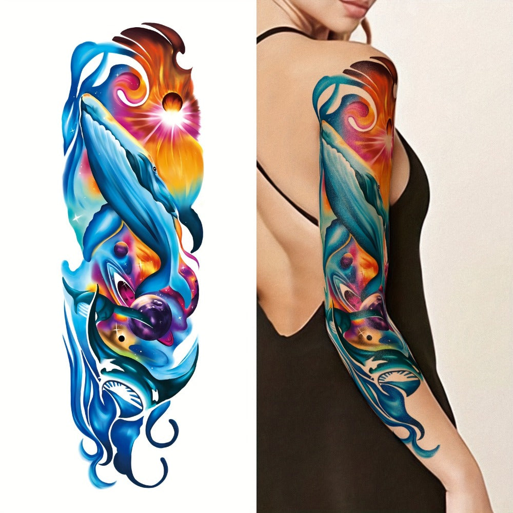Temporary Tattoos, 46-Sheet Colorful Floral, Geometric, Portrait and Ink-Painting Style Body Art Set — image 6