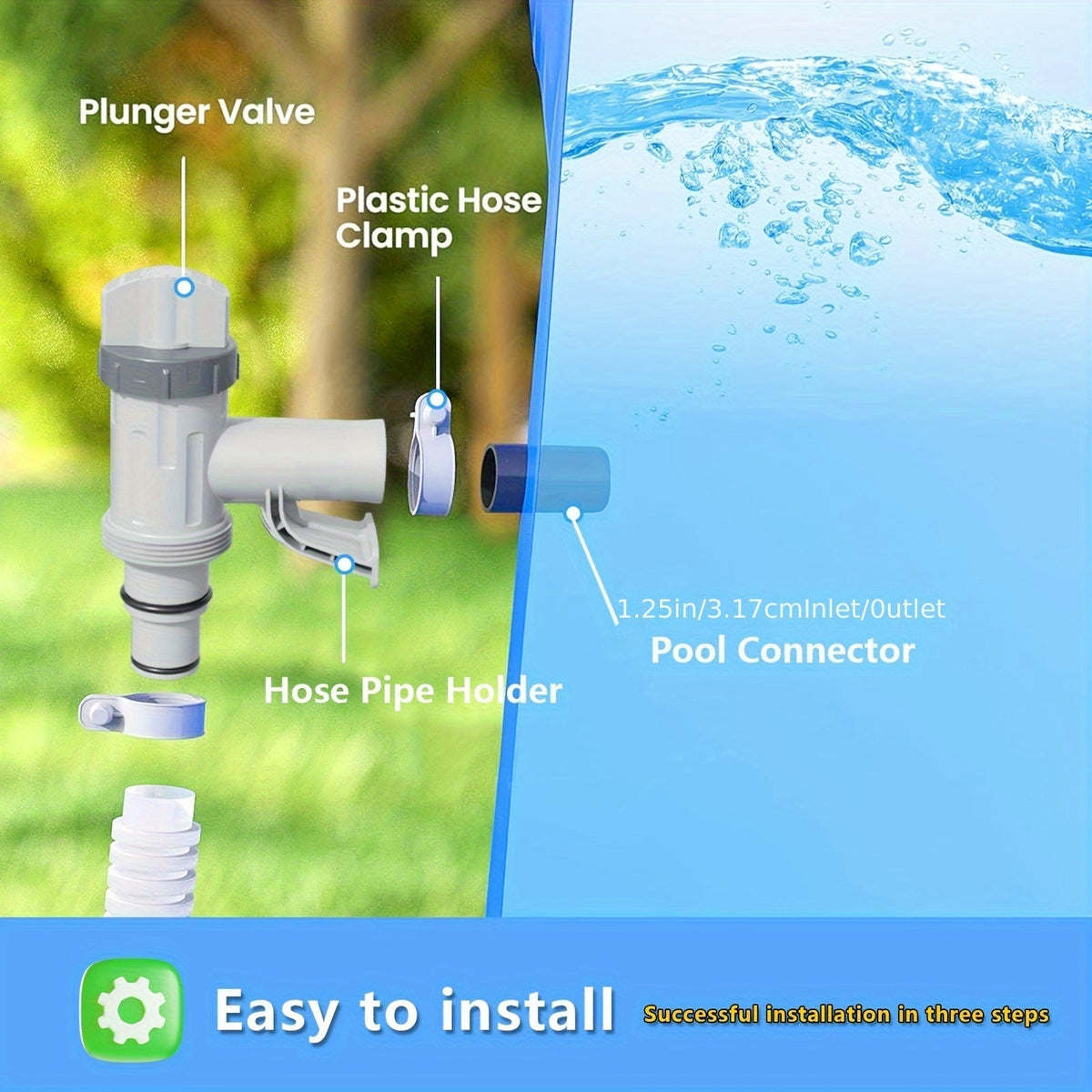 Pool Plunger Valve with Holder for Garden, Patio and Yard Use, with the Listed Configuration — image 2