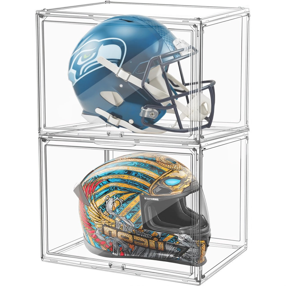XL Clear Stackable Acrylic Storage Bins with Magnetic Lid – Dustproof Large Display Case for Figures, Collectibles, Helmets, 
