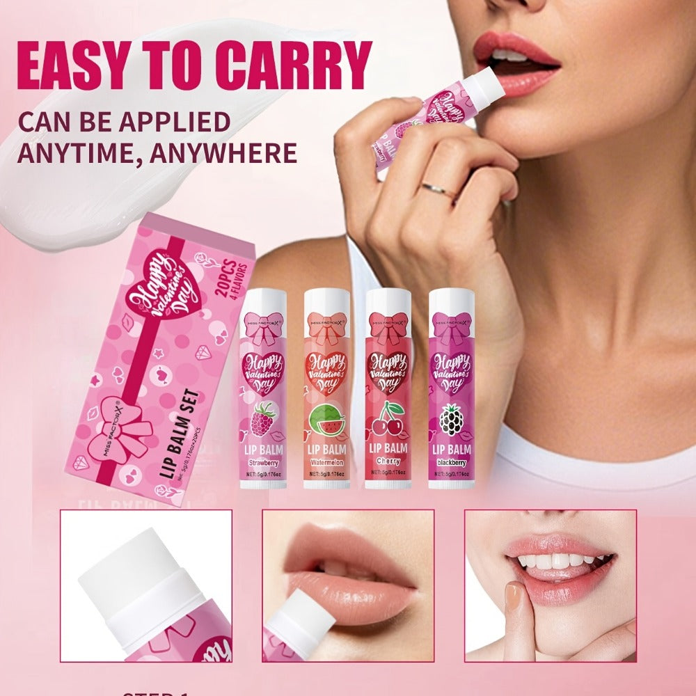 Glossy Tinted Lip Balm Set 20 PCS Gift Box – Moisturizing Long-Lasting Hydration Replenishing Lip Care for Dry Sensitive Lips
